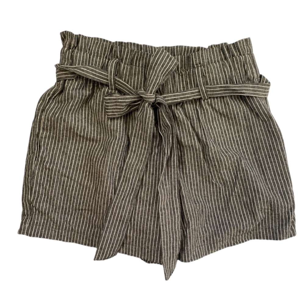 HAVE‎ Black/White Striped Elastic Waist Fabric Belt Shorts Size S